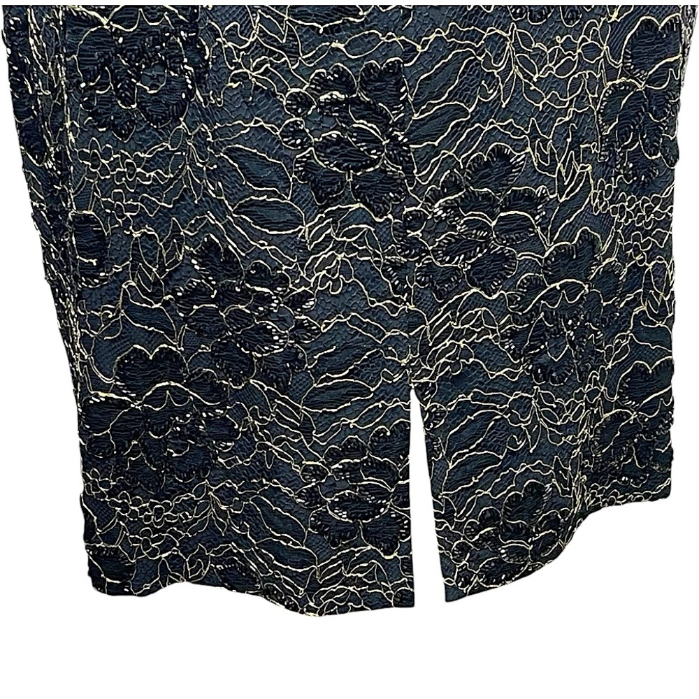Carmen Marc Valvo Vintage 90s Black Gold Lace Beaded Mini Dress Sheath 10 Med - Picture 13 of 16